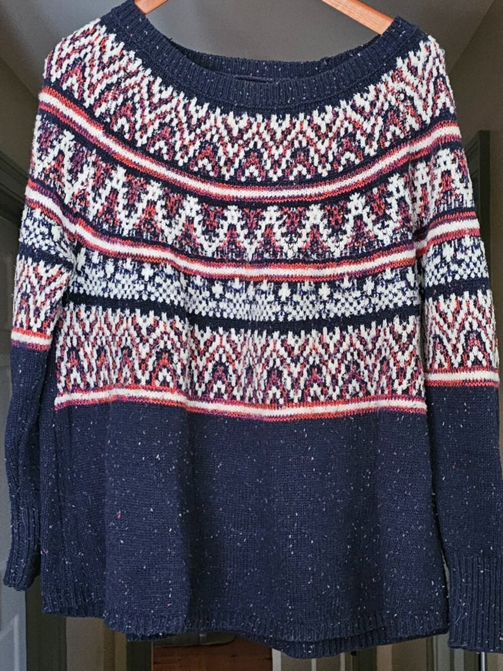 Natural Reflections Navy Fair Isle Crewneck Sweater Classic Pattern XL